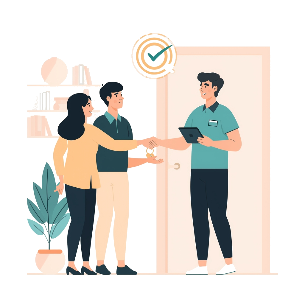 Couple confiant ses clés à un expert conciergerie